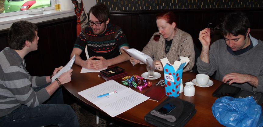 Some of the cast in rehearsal for the evening